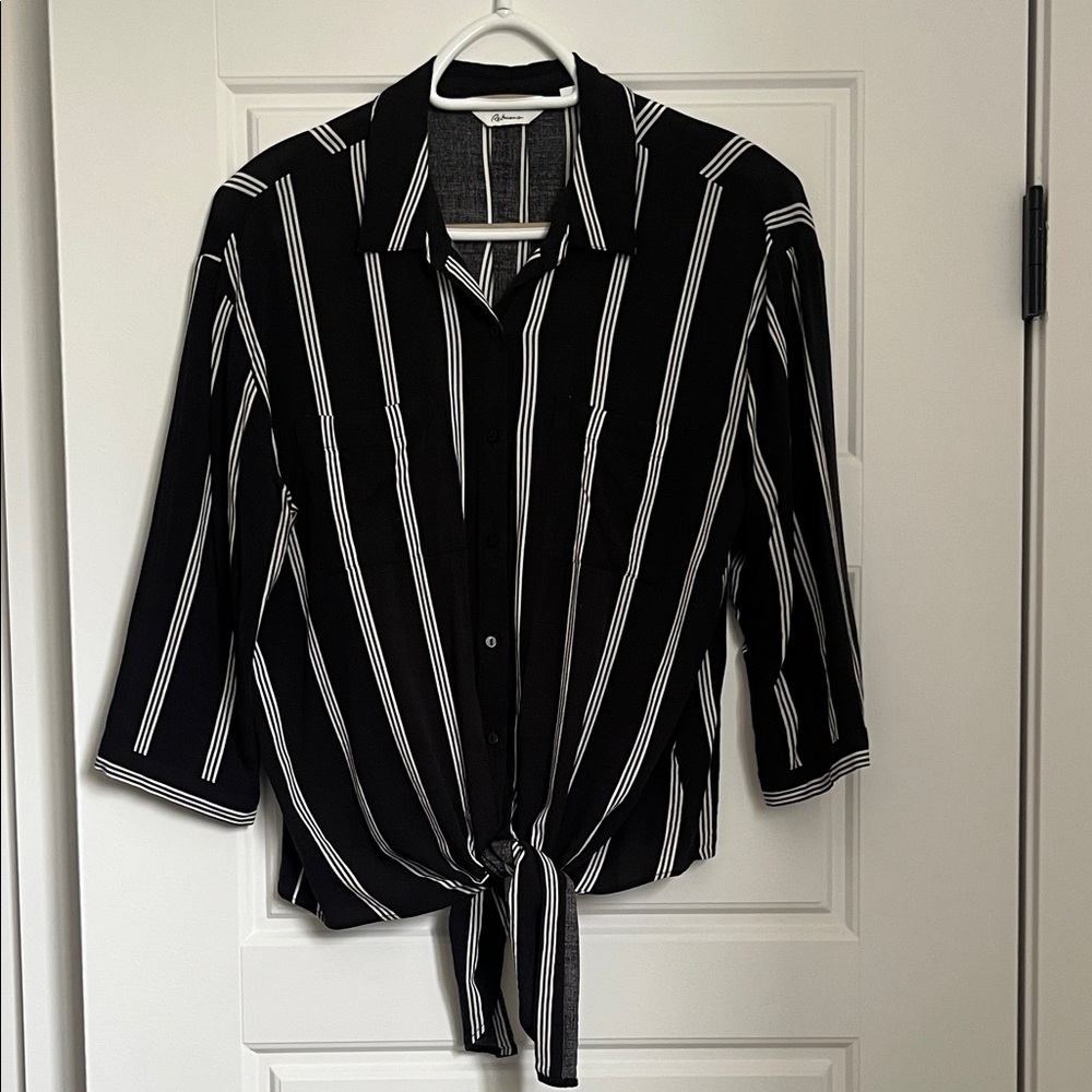 Black and White Stripe Tie-Front Shirt
